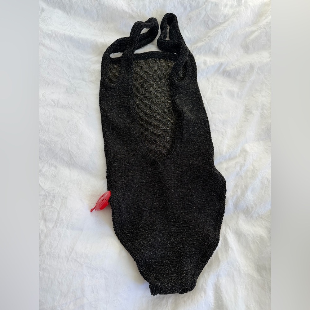 Hunza G Black Metallic Gold Lurex One Piece Crinkled Swimsuit OS NWT✨unique ✨ - Picture 15 of 16